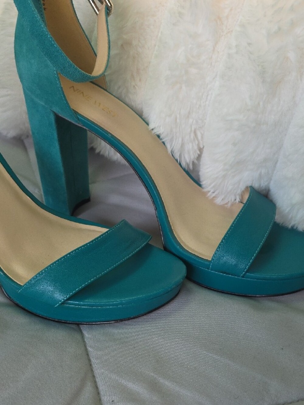Nine West Teal Open-Toe Ankle-Strap Block Heels - Picture 9 of 9